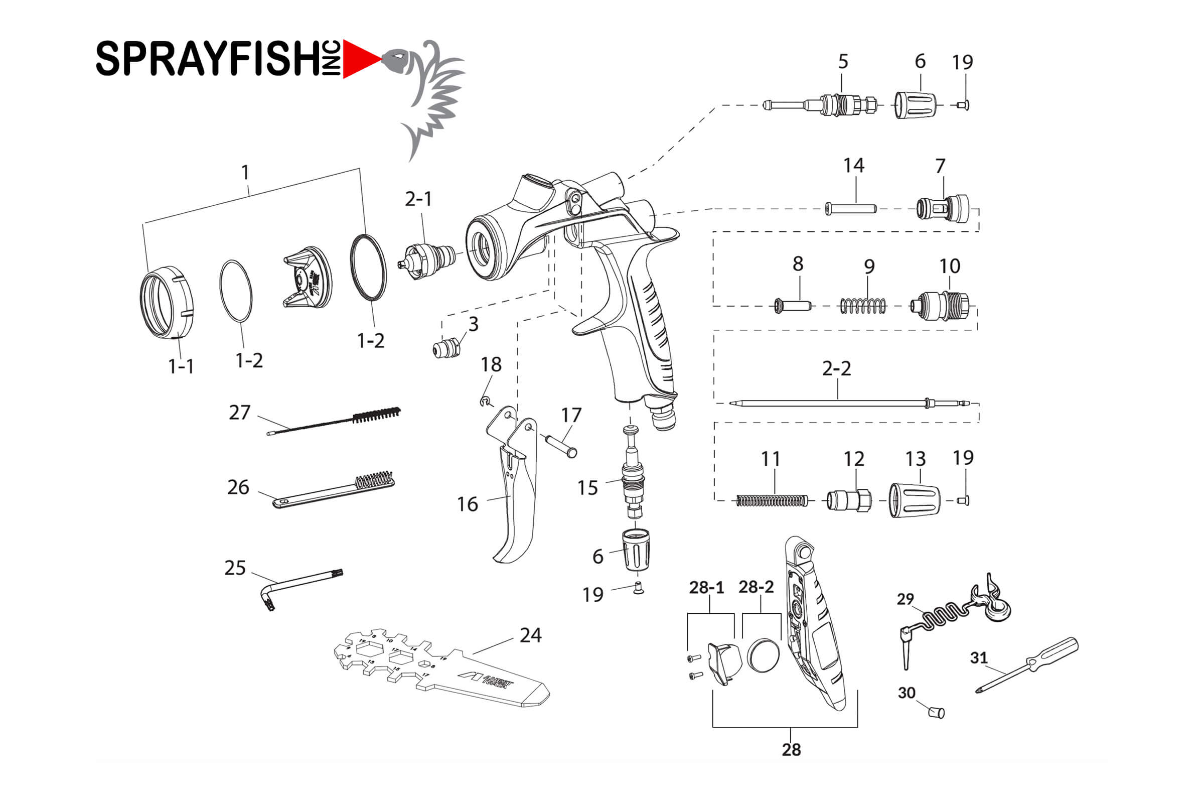 Anest Iwata LS-400 WS-400 Series 2 Spare Parts Breakdown