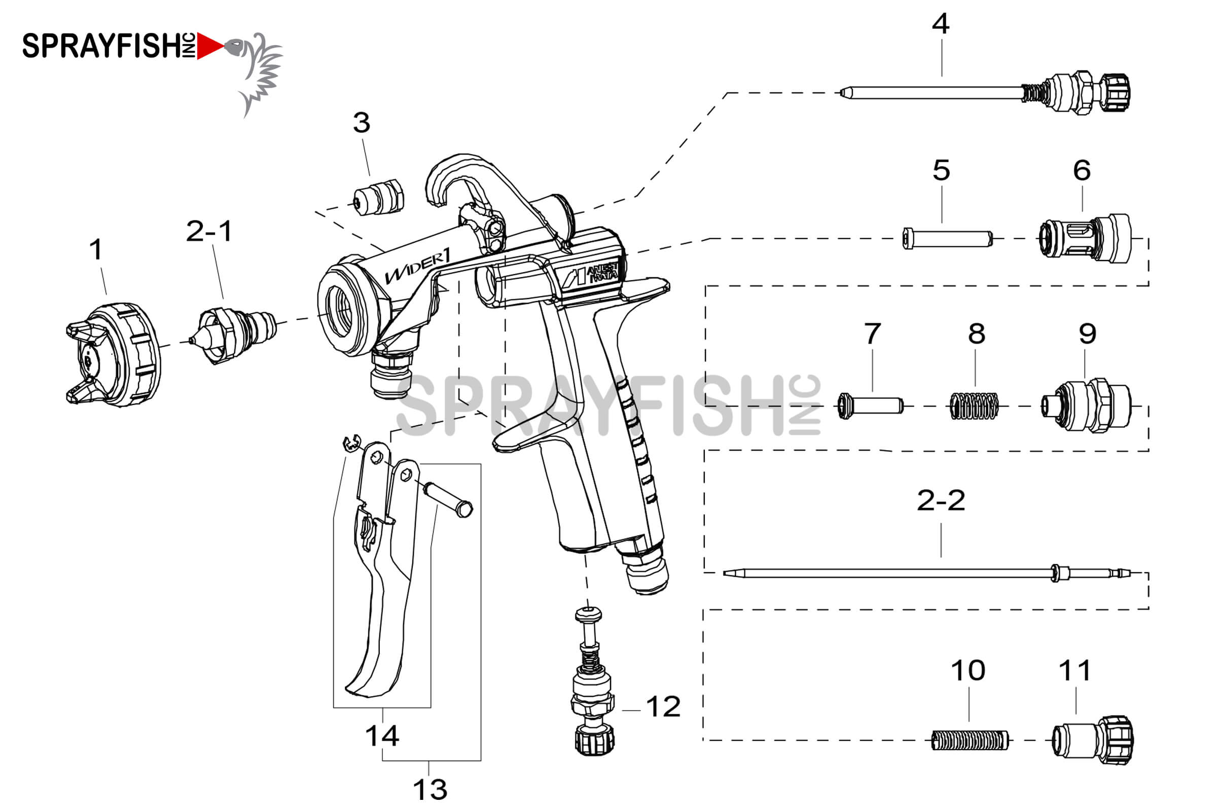 Wider1L Gun Spare Parts Breakdown