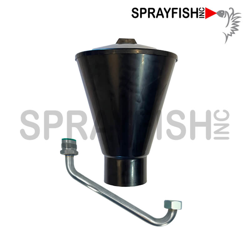 Sprayfish Non-OEM - Comparable to Cup, Assembly, 6L, 151-140-230 for 26x125 Pump Systems, including 15C25, 20C50, 20C100, and more.  The Sprayfish Hopper is a Black Conductive 6L Cup, Includes Lid, Spring, Stainless Tube with 26x125 Female Swivel Thread, and Three Different Mesh Filter Screens.