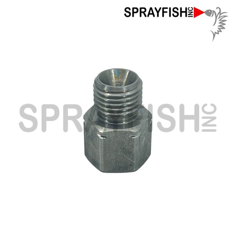 The Sprayfish 1/4" NPS (M) x #5 JIC (F) Adapter, Stainless Steel Fitting will convert your #5 JIC Kremlin® Spray Gun or Pump Fitting to a 1/4" NPS.  This will allow you to connect any standard 1/4" NPS Female Swivel Fluid Hose to your gun or pump or allow you to connect a non-Kremlin® Spray Gun to your Kremlin® Pump.
