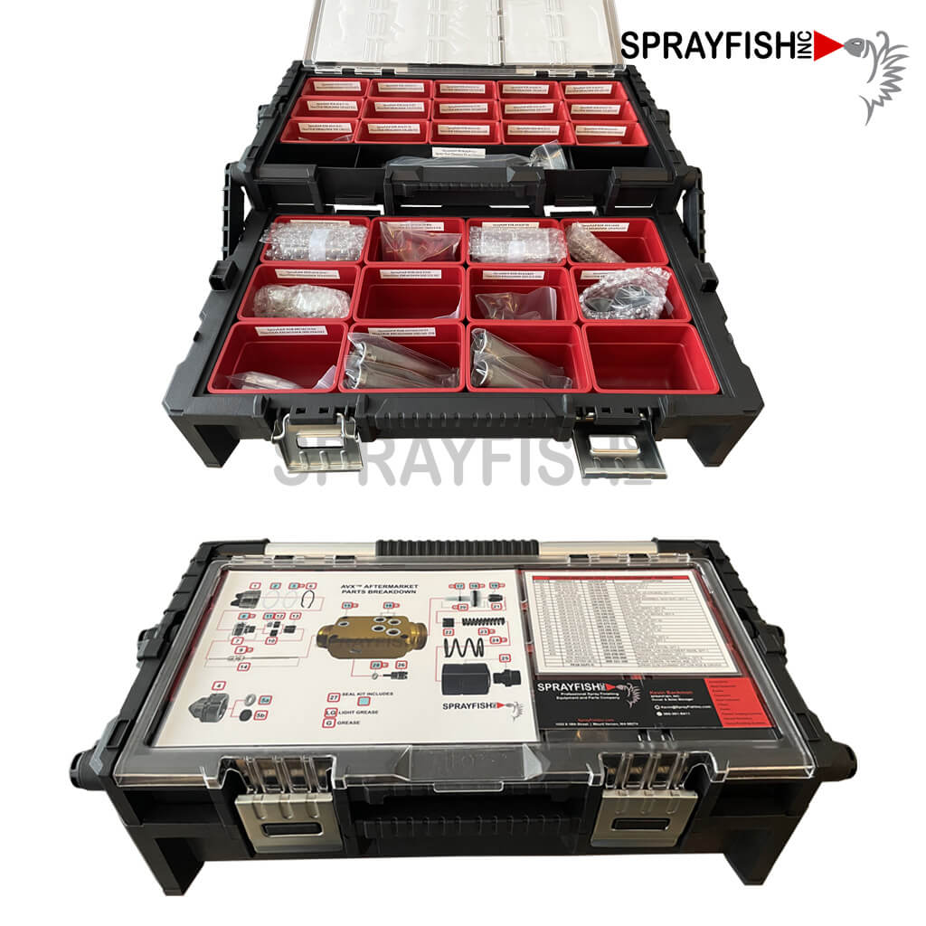 air gun tackle box SPRAYFISH SPARE PARTS TACKLE BOX FOR KREMLIN® AVX AUTOMATIC AIR-ASSISTED AIRLESS SPRAY GUNS