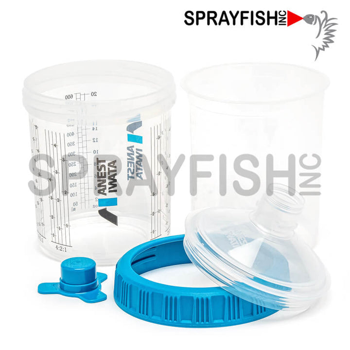 Anest Iwata Fast Flow System (FFS), 400ml/13oz, Sealed Spray Cup Kit. Kit includes (50) Lids and Liners, (1) Hard Cup, (1) Retaining Ring, (20) Storage Plugs.