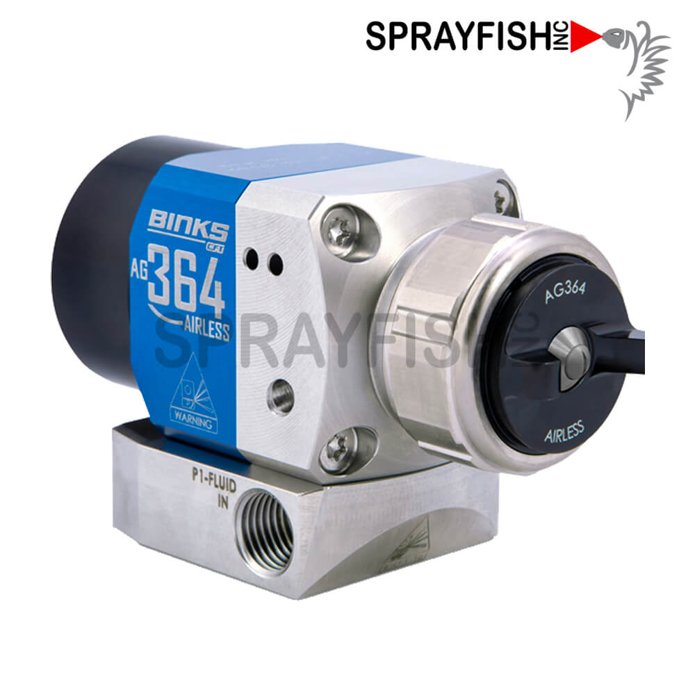 Introducing our latest innovation, the Binks¨ AG-364 Airless Spray Gun. This spray gun offers improved transfer efficiency and a convenient way to keep your equipment cleaner. Available with dead head or recirculation manifolds, the AG-364 significantly reduces paint waste and shortens cleaning time.