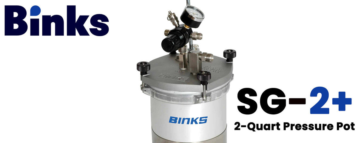 The Binks SG-2 Plus is the most advanced pressure fed cup designed to give complete freedom of movement for the spray gun and the operator. 2-Quart (2.3 Ltr) Pressure Cup, Light Weight, Portable and Easy To Use