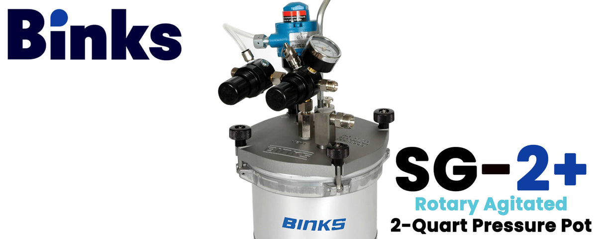 The Binks SG-2 Plus Agitated is the most advanced pressure fed cup designed to give complete freedom of movement for the spray gun and the operator. 2-Quart (2.3 Ltr) Pressure Cup, Light Weight, Portable and Easy To Use