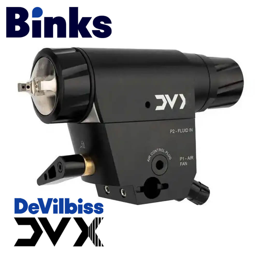 DeVilbiss by Binks DVX Automatic Pressure Feed High-Efficiency HVLP Paint Spray Gun for Flatline Machines, Lineal Spray Machines, Robots, and other Automatic Applications