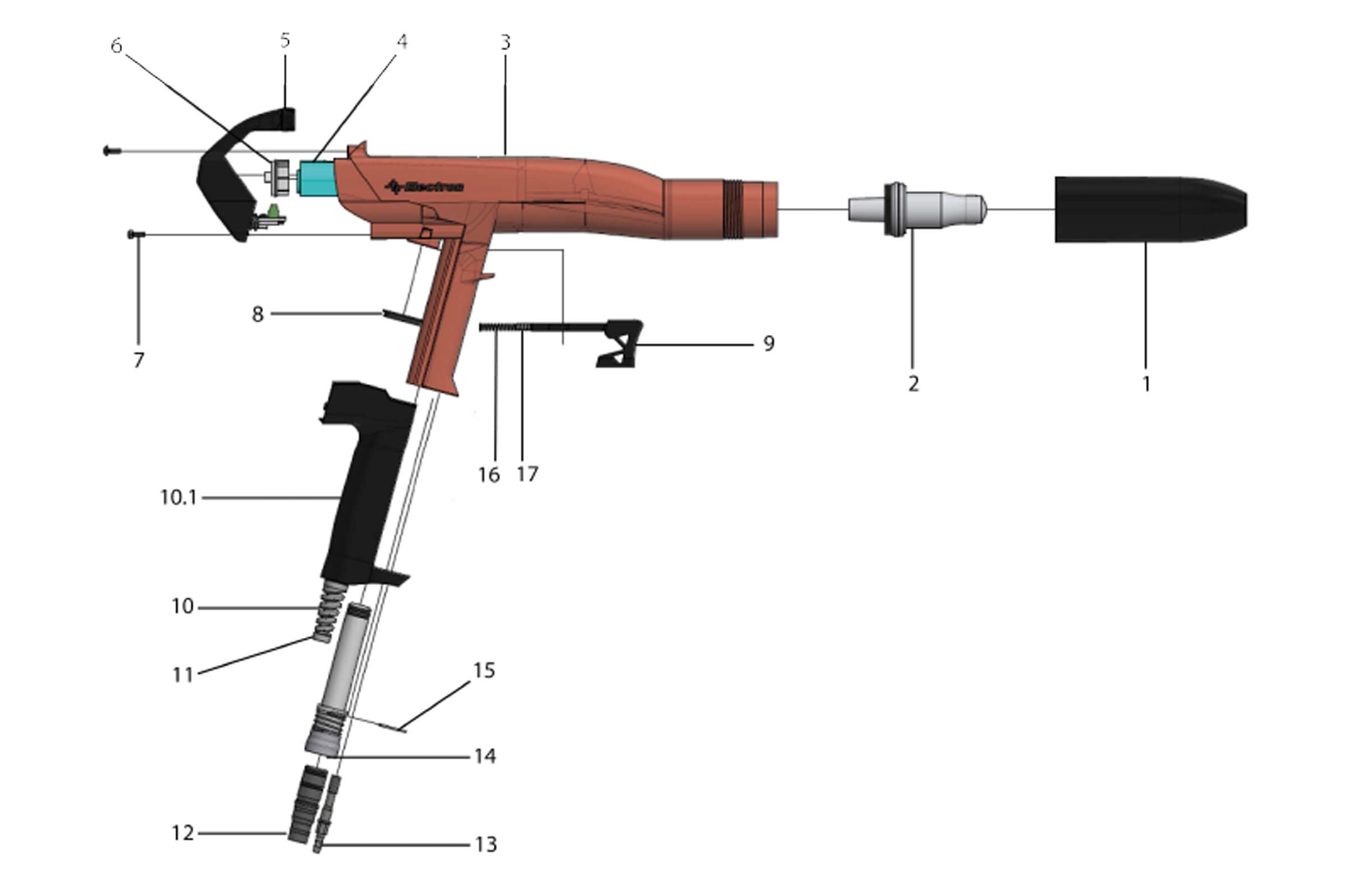 Electron E-Coat+3 Pro Series C2 Manual Powder Coating Gun Equipment Breakdown