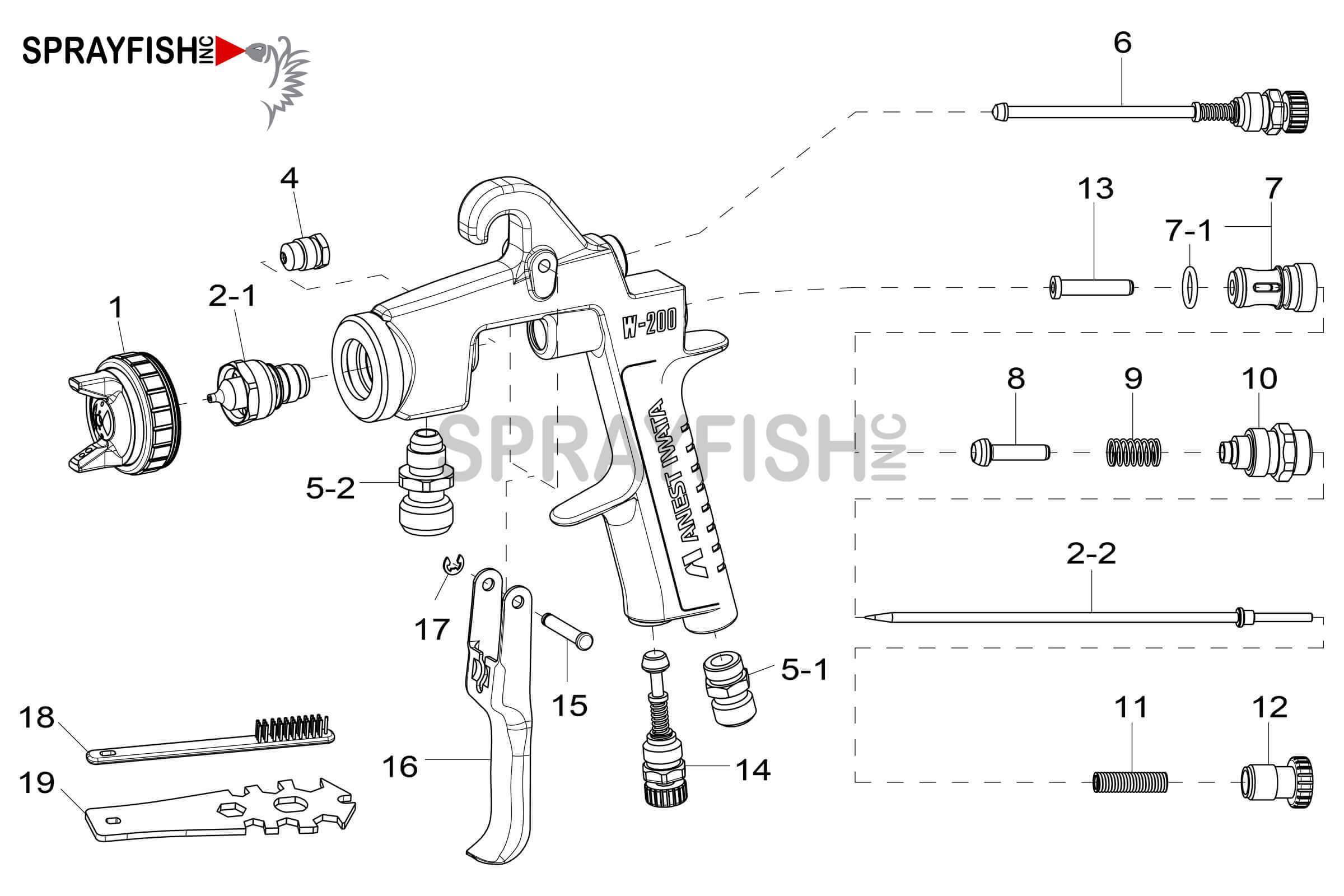 LPH-200 Pressure Feed Gun Spare Parts Breakdown