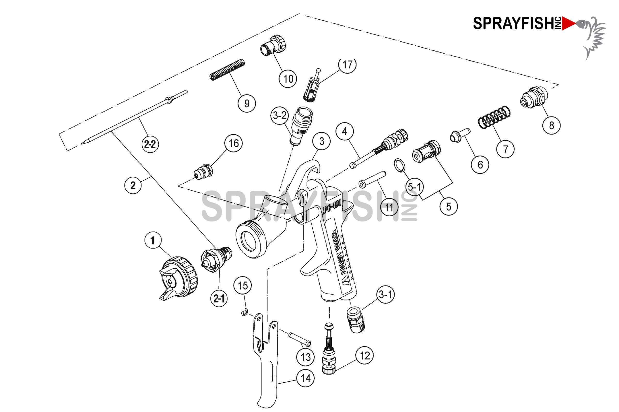 Iwata 5552 LPH400 LV Gravity Fed Spray Gun, 1.4mm with 700ml