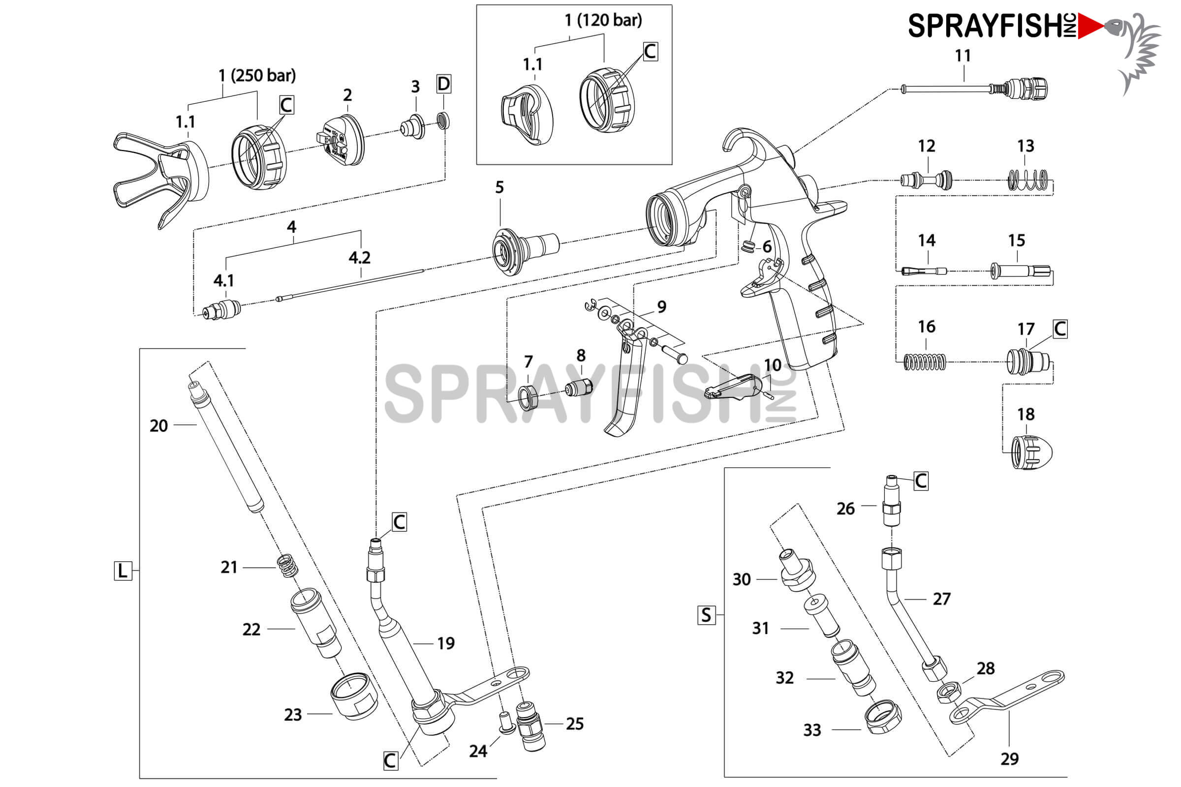 MSGS-200 Air-Assisted Airless Spare Parts Breakdown